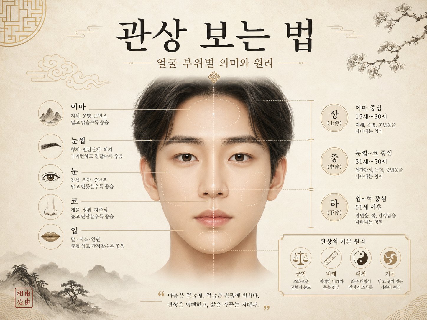 관상 보는 법 얼굴 부위별 의미와 관상 원리를 설명하는 인포그래픽