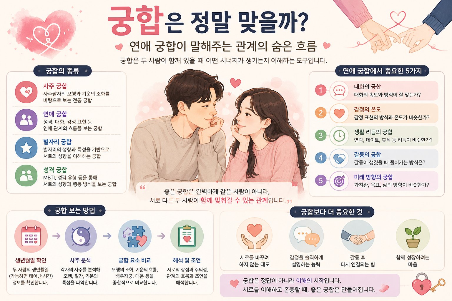 궁합 연애 궁합 사주 궁합 커플 궁합의 의미와 관계 흐름을 정리한 인포그래픽