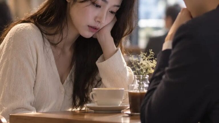 카페에서 헤어진 사람을 떠올리며 생각에 잠긴 사람의 이미지
